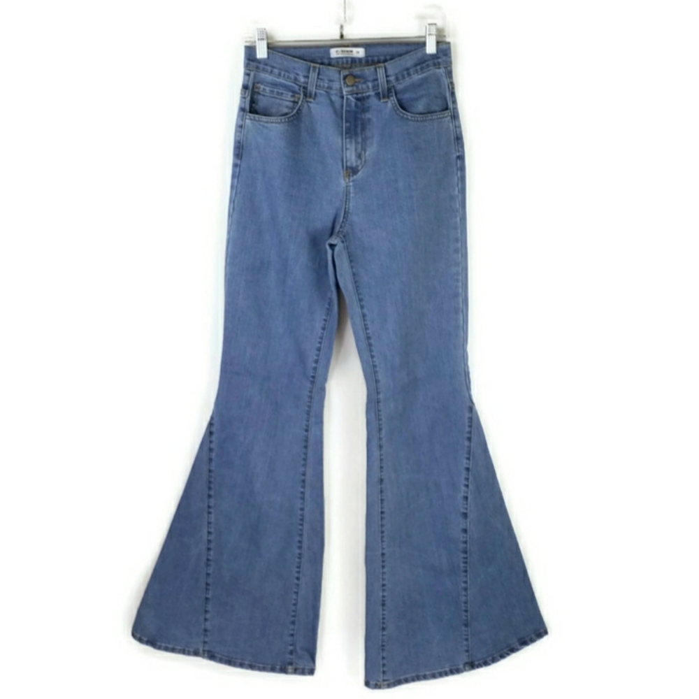 O2 Denim Going Wild Light Wash High Rise Kick Flare Denim Jeans Womens 28 Hippie
